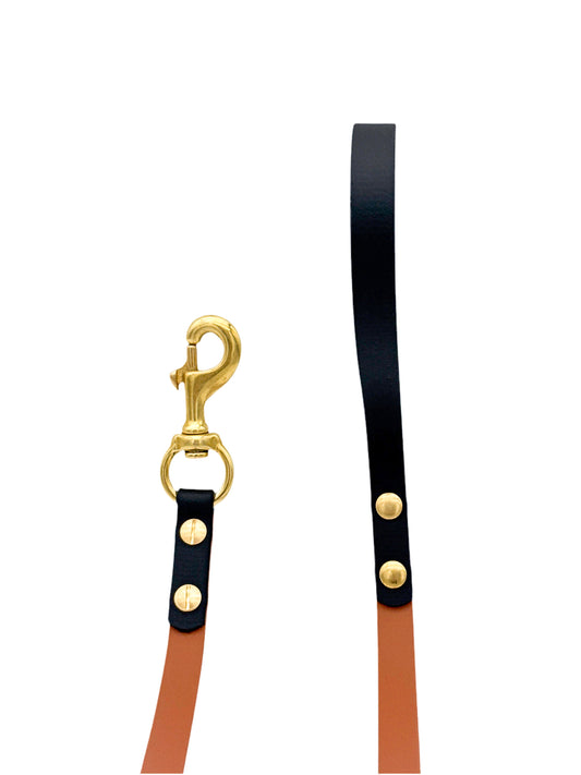 Two-Tone Dog Leash - 5/8” BioThane® With Brass Hardware - 5.5 ft. - Light Brown/Black