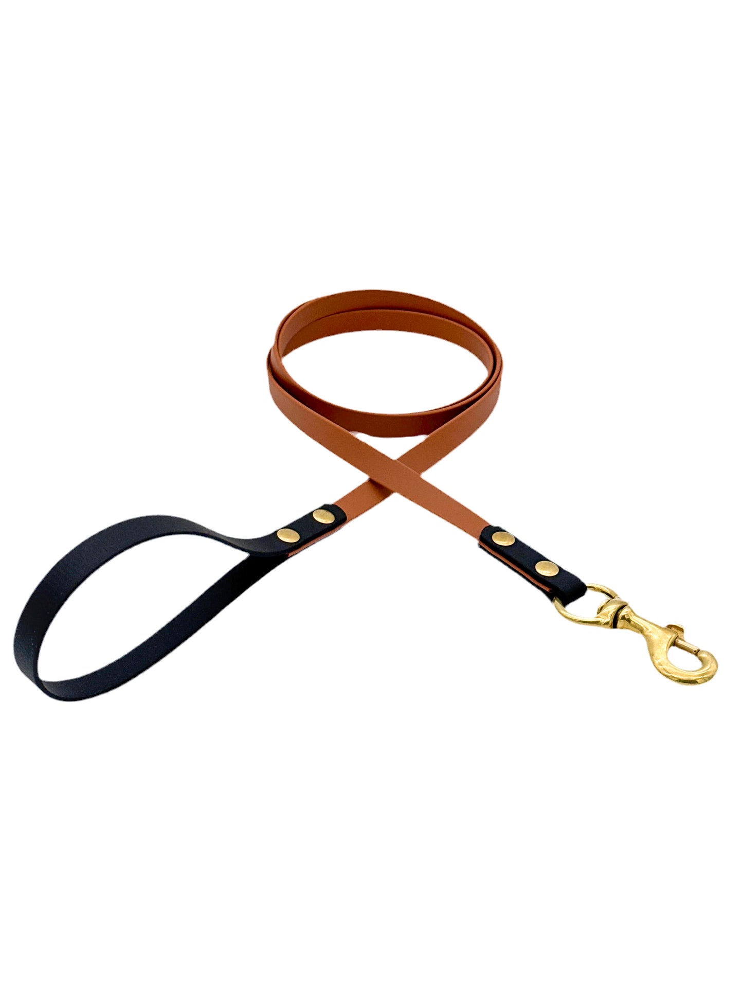 Two-Tone Dog Leash - 5/8” BioThane® With Brass Hardware - 5.5 ft. - Light Brown/Black