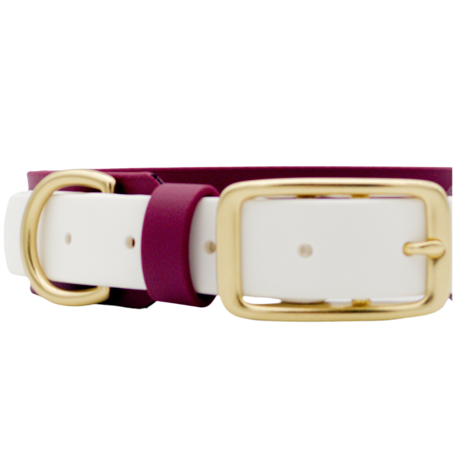 Double Layer Dog Collar with Handle - 1.5" BioThane® with Brass Hardware - Wine/White
