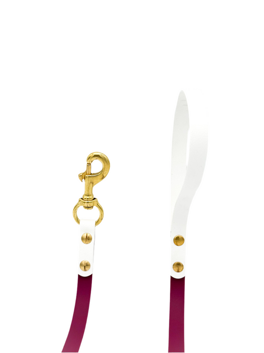 Two-Tone Dog Leash - 5/8” BioThane® With Brass Hardware - 5.5 ft. - Wine/White