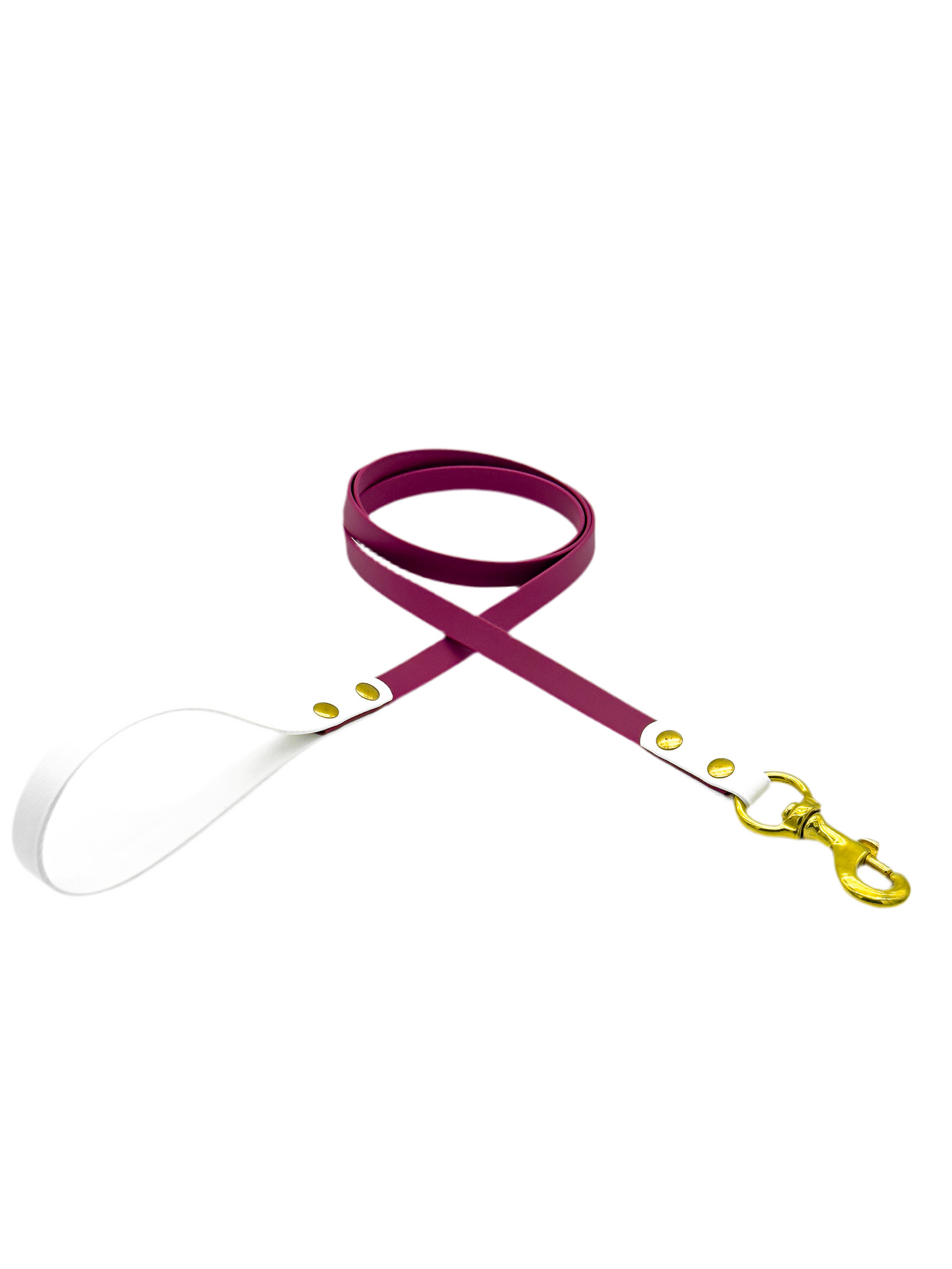 Two-Tone Dog Leash - 5/8” BioThane® With Brass Hardware - 5.5 ft. - Wine/White