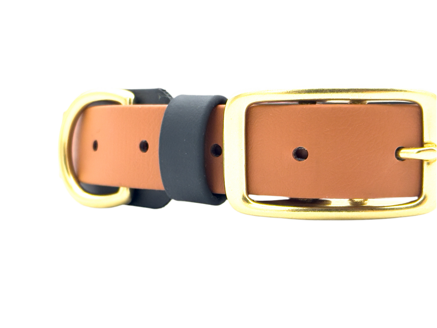 Double Layer Dog Collar with Handle - 1.5" BioThane® with Brass Hardware - Black/Light Brown